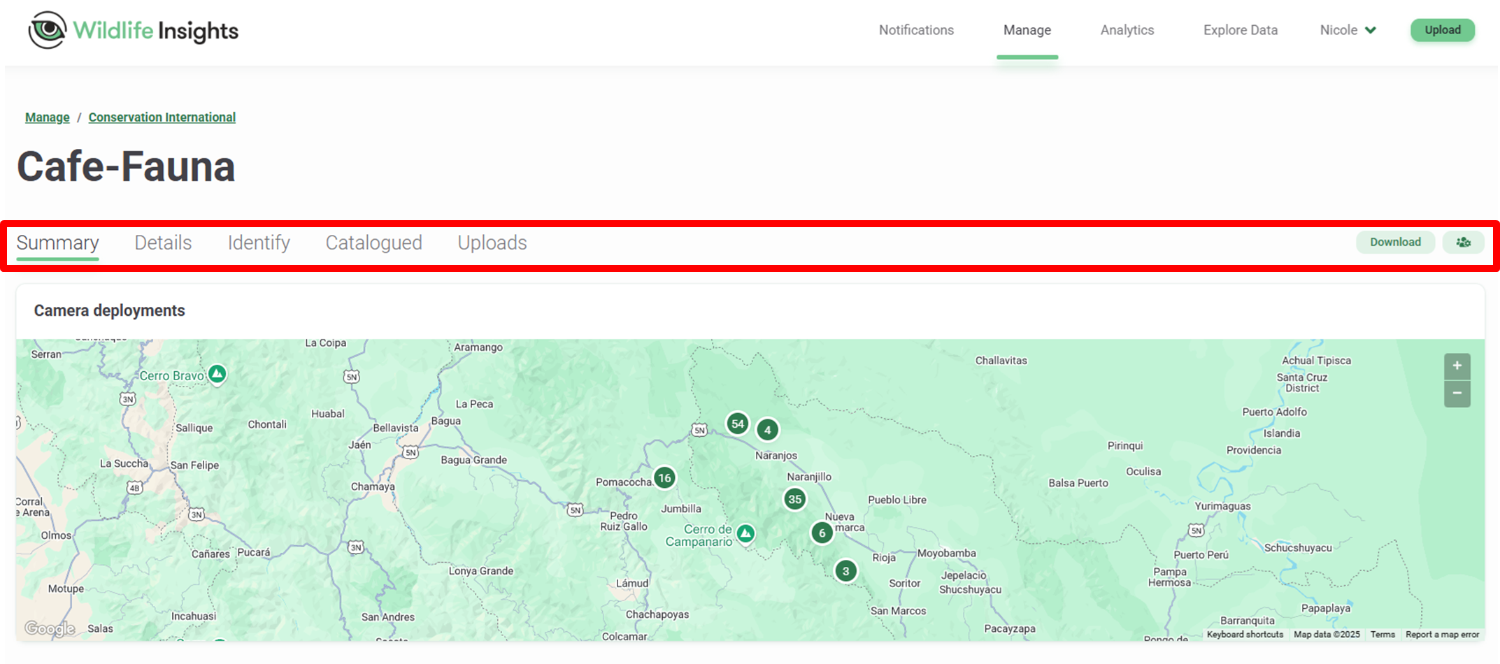 Navigate a project workspace Screenshot of a project workspace
