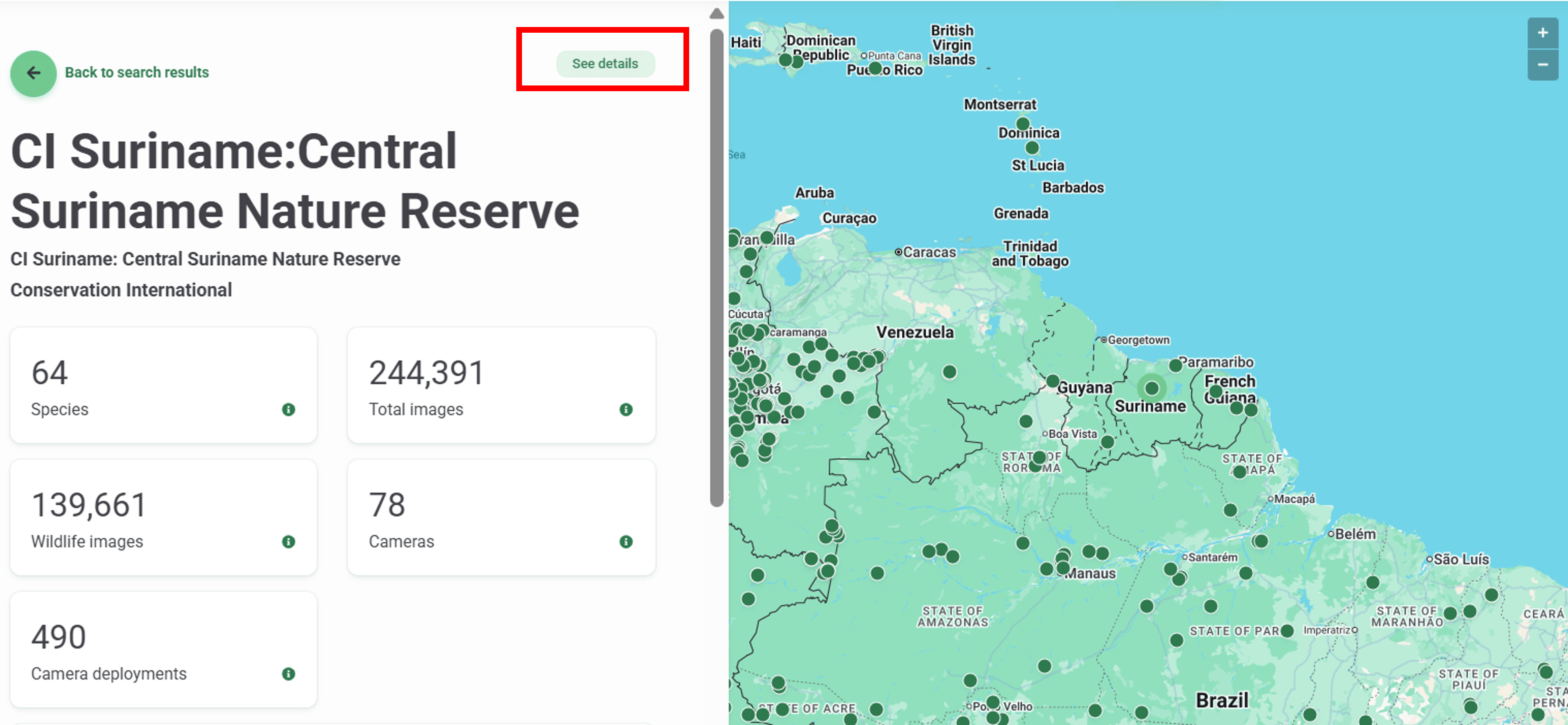 Screenshot of a public project page with link to project details
