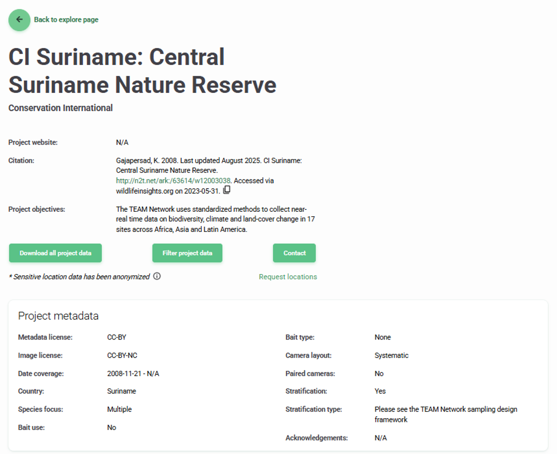 Screenshot of a public project detailed page