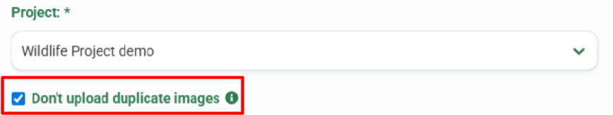 Screenshot of the Don't upload duplicate images option in the image upload form