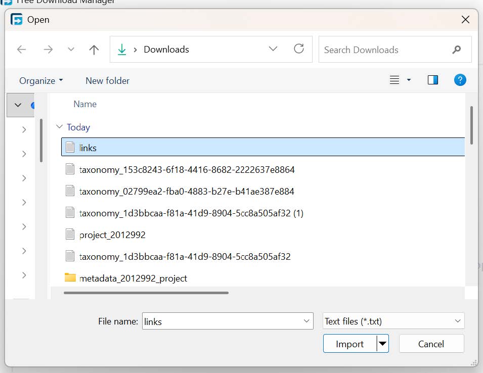 browse to text file and import